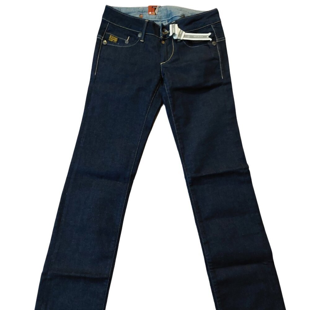 Retro Vintage G-Star Raw Midge Straight Leg Flacks Denim Raw Blue Jeans 24 NWT